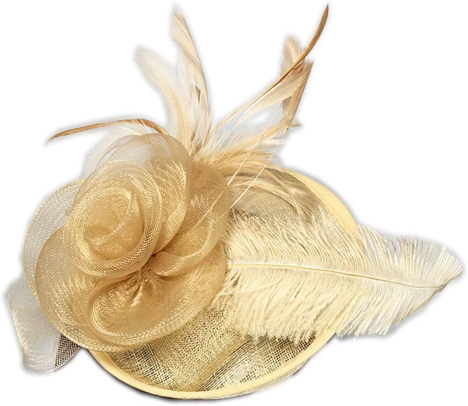 YSJOY Womens Sinamay Ostrich Feather Fascinators Flower Kentucky Derby Hat