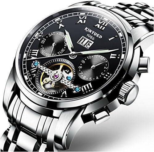 Mechanical watches,Fashion casual double-sided hollow tourbillon automatic dial large waterproof luminous classic calendar window-E