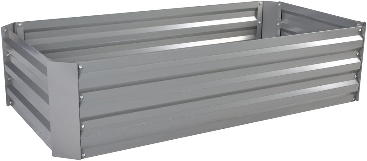 BuyHive Metal Raised Garden Bed Patio Vegetable Flower Planter Gardening Grow Kit (47.2” x 23.6” x 12”, Grey)