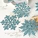 Sea Team Plastic Christmas Glitter Snowflake Ornaments Christmas Tree Decorations, 4-inch, Set of 36, Babyblue