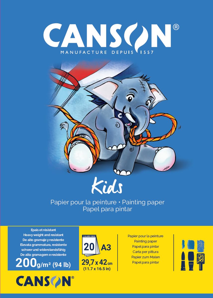 Canson Little Kids 2+ A3 200 GSM Painting Paper Pad - White (Pack of 20 Sheets)