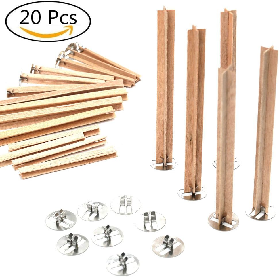 20 Sets Cross Wooden Candle Wicks, Wood Candle Wicks for Candle Making
