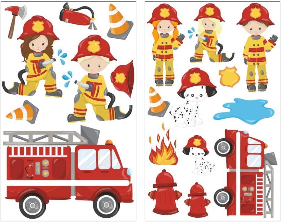 Samunshi® Wall Sticker Set of 20 Feuerwehr im Einsatz (Ideal for Children's Bedrooms) 2x 21x34cm multi-coloured