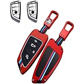 HUBEIVO for BMW Key Fob Cover Case Metal Shell Car Smart Keys Protector Keychain Compatible 2 5 6 7 Series X1 X2 X3 X5 (BMB-RED)