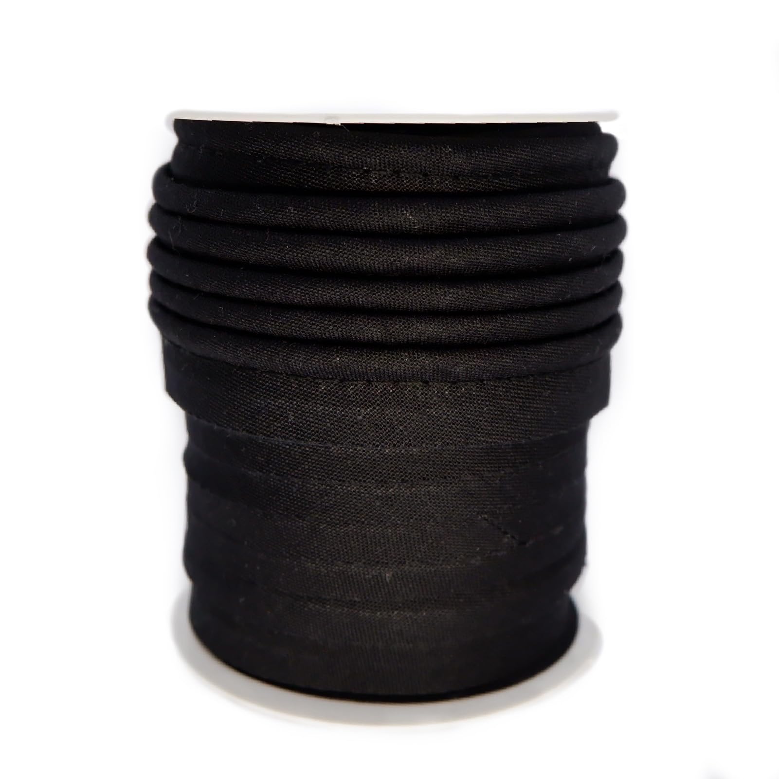 TEXTEX = Piping for Sewing, Decoration, and Crafts. Composition 50% Cotton and 50% Polyester. Total Width of 15mm, Cord of 5mm, and Flap of 10mm. 10 Meter Reel - (Black)