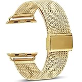 Watruer Compatible Apple Watch Band, 42mm 44mm Stainless Steel Mesh Loop with Adjustable Closure Replacement iWatch Band for Apple Watch Series 4 Series 3 Series 2 Series 1 Sport and Edition - Gold