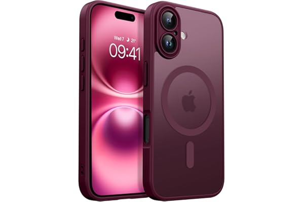 DUEDUE for iPhone 16 Case Compatible with MagSafe, Burgundy | Full Camera Protection, Slim Shockproof Translucent Matte Phone