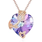 Dreamboat Rose Flower Necklace Sterling Silver Heart Crystal Necklace Rose Pendant Necklace Rose Jewelry Gifts for Women
