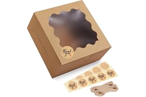 Eupako 50 Pack 4x4x2.5-Inches-Bakery-Boxes-with-Window - Brown-Cookie-Boxes-Mini-Cake-Boxes-Small-Treat-Box-Pastry-Dessert-Boxes