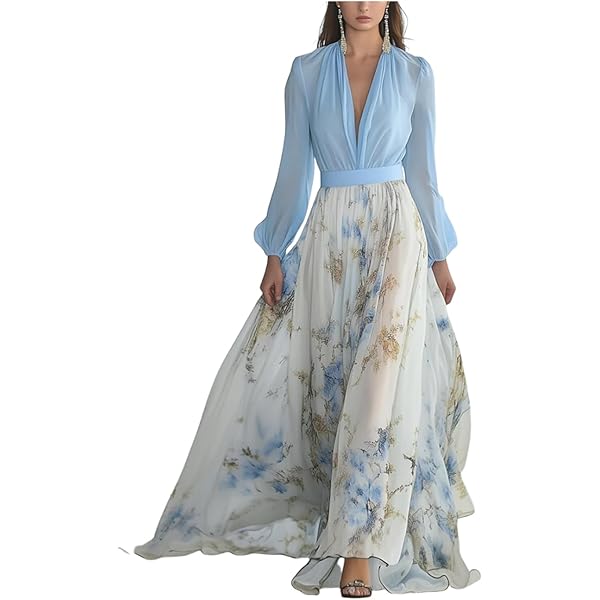 Women's Stunning Floral Print V-Neck Maxi Dress Breathable