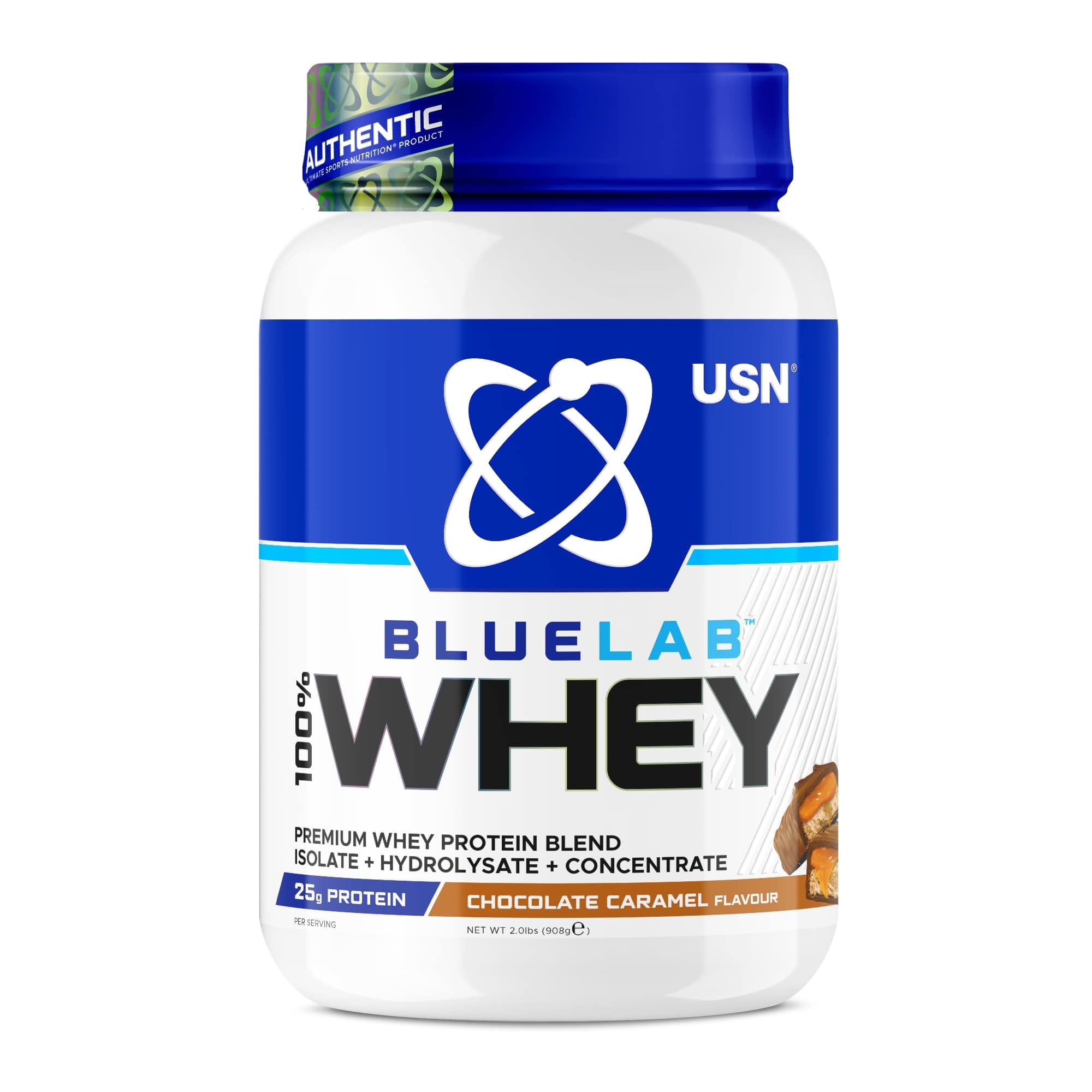 USN Blue Lab Whey Protein Powder: Chocolate Caramel - Whey Protein 908g - Post-Workout - Whey Isolate - Muscle Building Powder Supplement With Added BCAAs