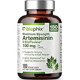 biophix Artemisinin Supplement + BioPerine® 100 mg - 180 Vegan Cap - Maximum Strength Sweet Wormwood Extract - Supports Cellular Health, Antioxidant Balance & Immune Function