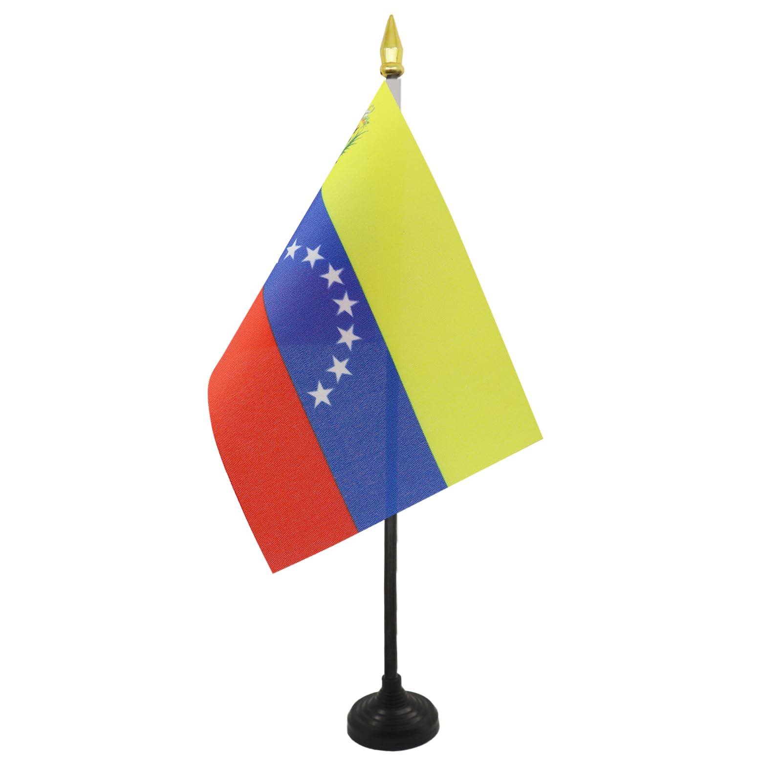 AZ FLAG - Venezuela Table Flag 4'' x 6'' - Venezuelan Mini Desk Flag 100% Polyester 15 x 10 cm - Office Mini Banner with 10'' Pole - Golden Spear