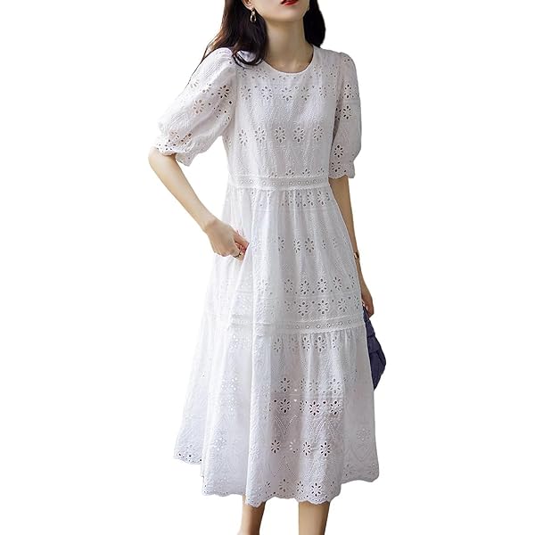 Vtido De Encaje Blanco Bohemio Para Mujer, Manga Corta, Cuello En V, Largo, Elegante, Informal, Holgado, Ahuecado, Plisado, Playa, Verano - AliExprs 200000345