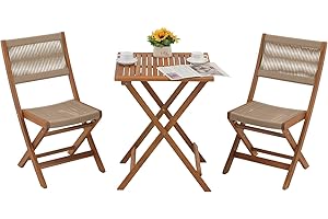 OC Orange-Casual 3 Piece Acacia Patio Bistro Set, Outdoor Compact Wood Square Table and Chairs Set of 2 for Apartment Balcony Front Porch Deck Yard, Beige