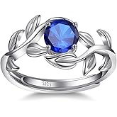 Yaresul Adjustable Women Leaf|Wheat Grain|Filigree Ring 925 Sterling Silver Created Ruby|Sapphire|Cubic Zirconia Engagement Ring for Women Promise Wedding Ring Anniversary Valentines Open Size 5-9