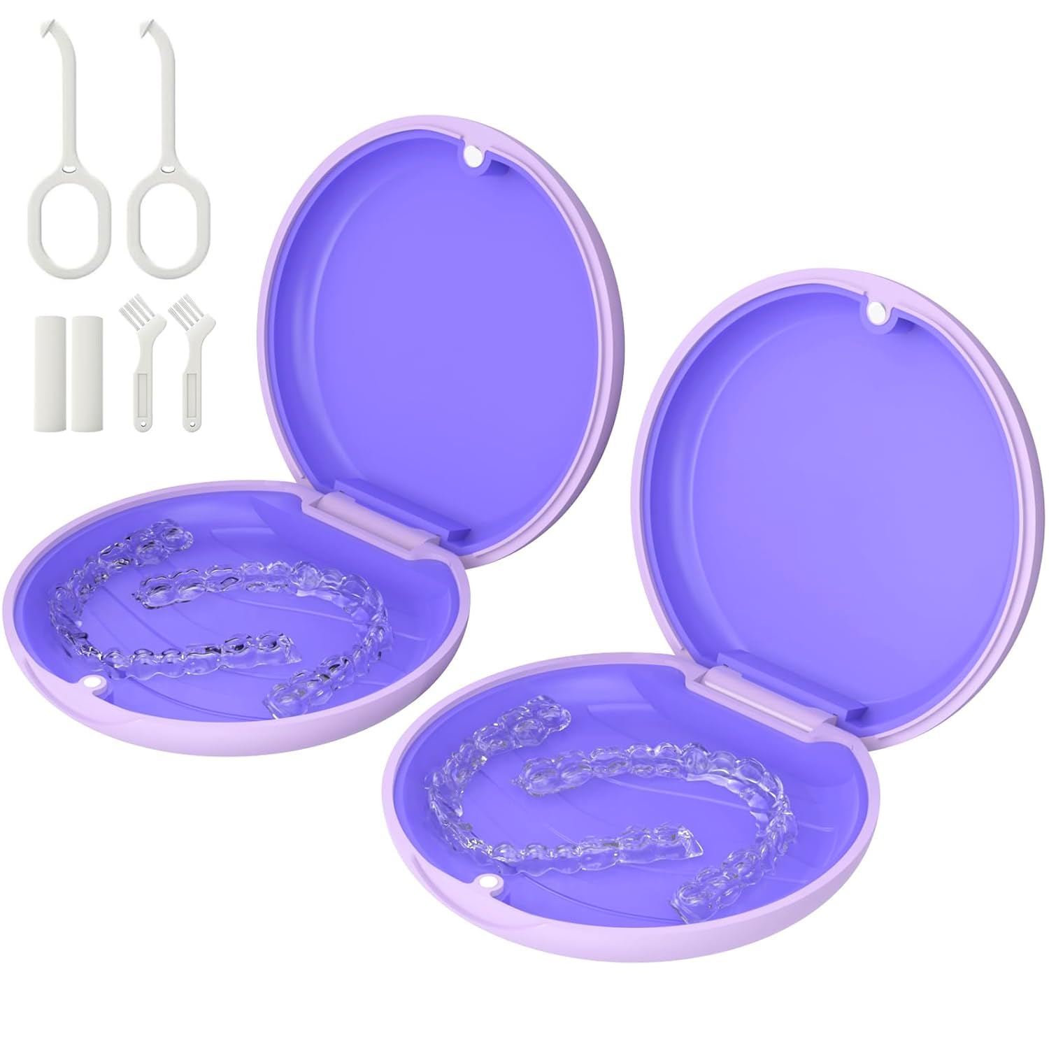 Photo 1 of 2 Pack Retainer Case, Compatible with Invisalign, Slim Aligner Case with Removal Tool, Aligner Seaters & Brush, Pocket Size Secure Magnetic Closure for Travel - Purple
