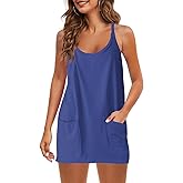 Panadila Womens Summer Sleeveless Mini Dress V Neck Spaghetti Strap Sundress Athletic Short Dress with Pockets