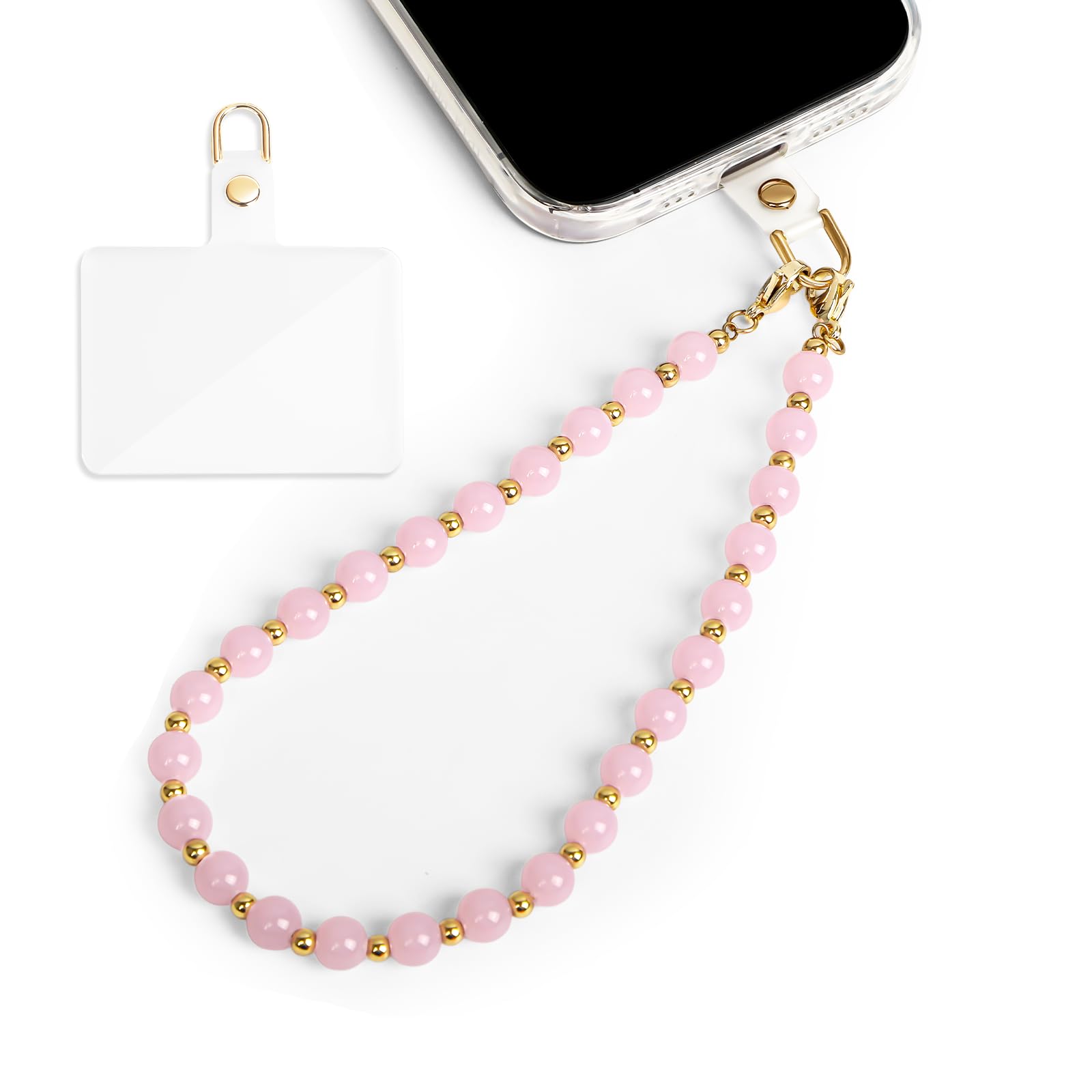 DELIRSTYIN Beaded Phone Lanyard, Detachable Cellphone Charm for Women, Hands-Free Phone Wrist Strap for Traveling, Pink