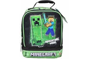 Minecraft Drop-Bottom Insulated Lunch Bag for Kids – Rectangle Lunch Box with Bottom Compartment, Thermal Leakproof Lunch Tot