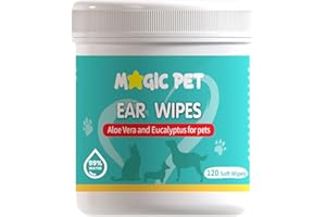 Magic Pet - Dog Ear Cleaner Wipes — 120 Grooming Wipes W/Aloe Vera & Eucalyptus — Gentle 99% Water Pet Ear Wipes for Odor & Wax Removal — Otic Dogs & Cats Ears Cleanser Itch-Free Pet Grooming Supplies