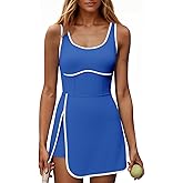Fisoew Womens Workout Tennis Dress with Built-in Bra & Shorts Pockets Sleeveless Cutout Golf Athletic Mini Dresses