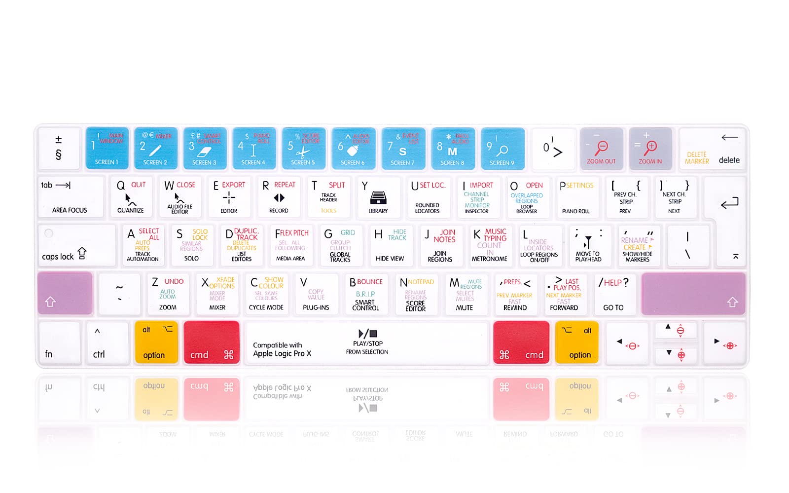 XHLWZR EU/UK Silicone Logic Pro X Shortcuts Hotkey Keyboard Cover Skin for MacBook Pro Touch Bar 13-inch 15-inch(A2159,A1989,A1990,A1706,A1707)(2019 2018 2017 2016) European Layout Protective Skin