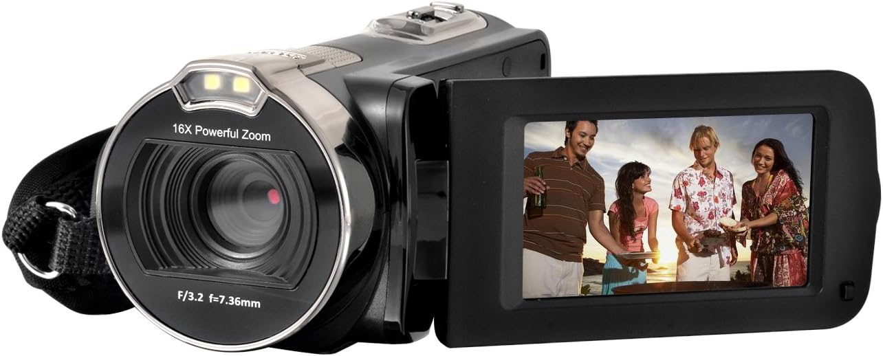 Camera Camcorders, Sicanal Portable HD 1080P 24MP 16X Digital Zoom Video Camcorder with 270 Degree Rotation 2.7'' LCD Screen (HDV-312P-Black)