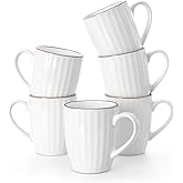 famiware Coffee Mugs Sets for 6, 12 oz Mug Set, Coffee Cups with Handle for Coffee, Tea, Cocoa and Milk, Microwave and Dishwasher Safe, White Stripe