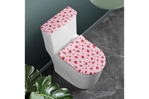 Daulesho Pink Strawberry 2pcs Toilet Lid Cover Sets Cartoon Strawberry Toilet Seat Covers with Elastic Edge Cute Berry Fruit Home Machine Washable Bathroom Accessories