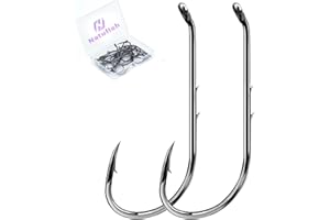 Natufish Baitholder Fishing Hooks 50Pcs Bait Holder Hooks Offset/Double Barbed/Long Shank/Down Eye for Soft Live Baits Saltwater
