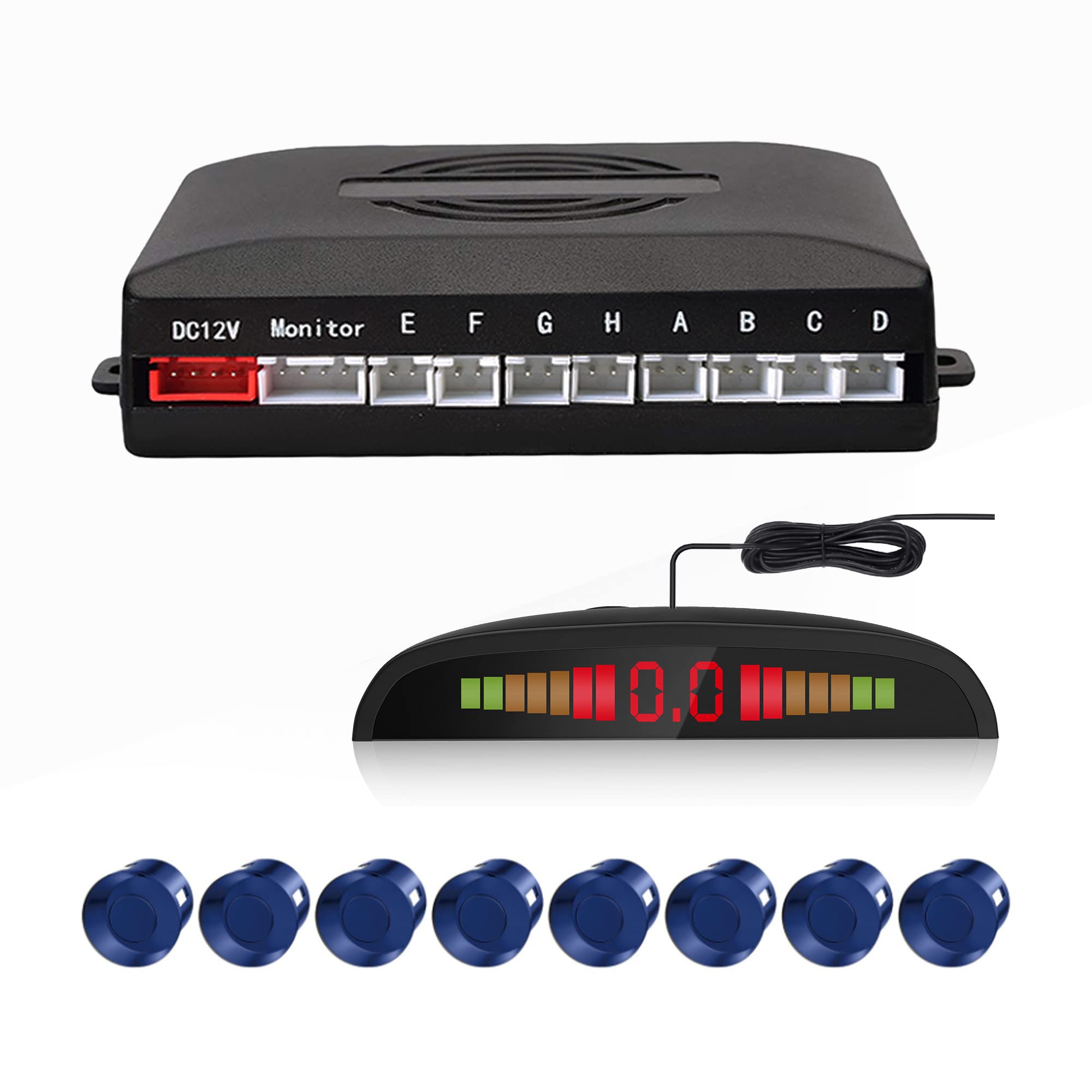 Cocar Car Reverse Parking Radar System with 8 Parking Sensors Distance Detection + LED Distance Display + Sound Warning (Blue Color)
