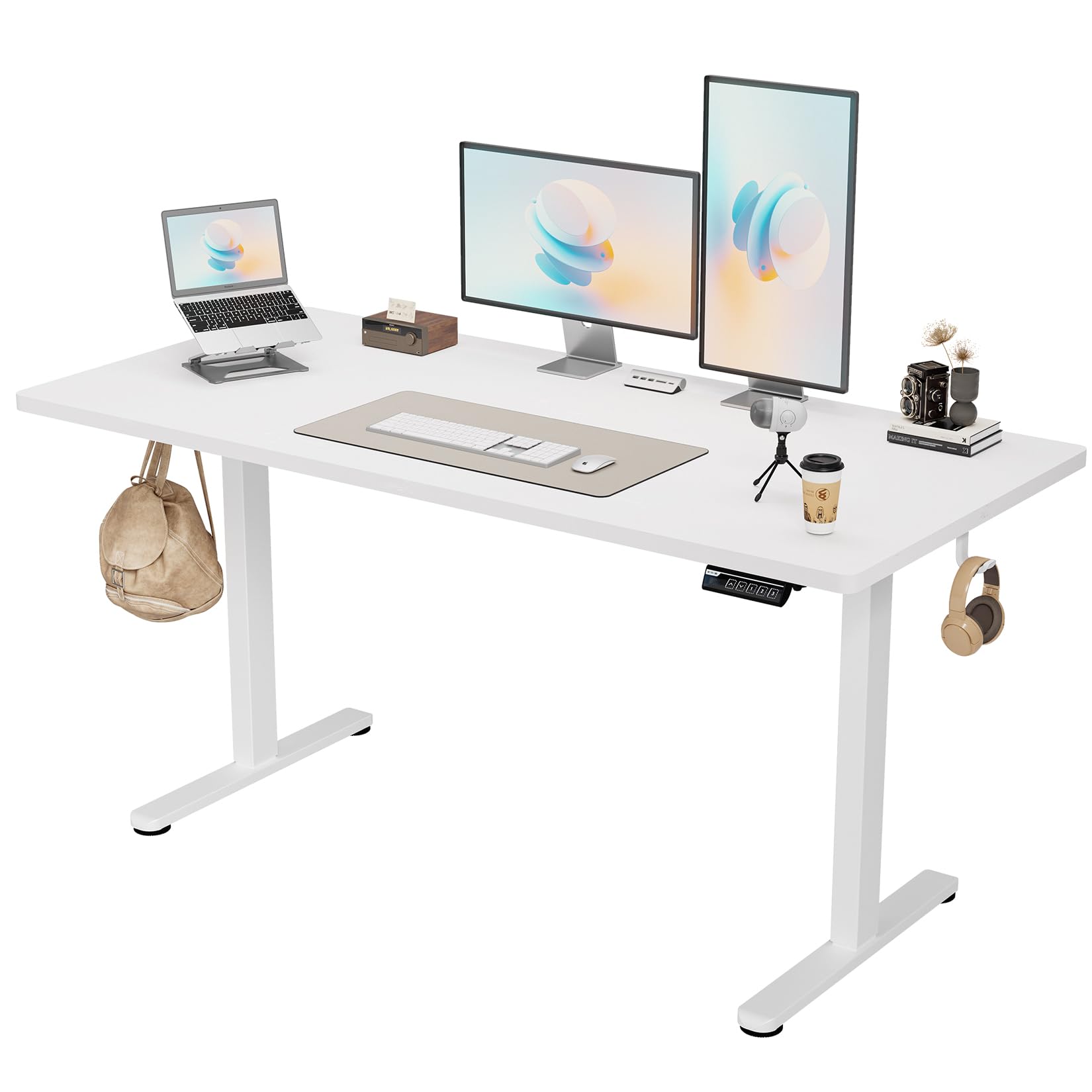 Photo 1 of ***FACTORY SEALED*** Monomi Electric Standing Desk, 63 x 28 inches Height Adjustable Ergonomic Home Office Sit Stand Up Desk with Memory Preset Controller (White Top/White Frame)