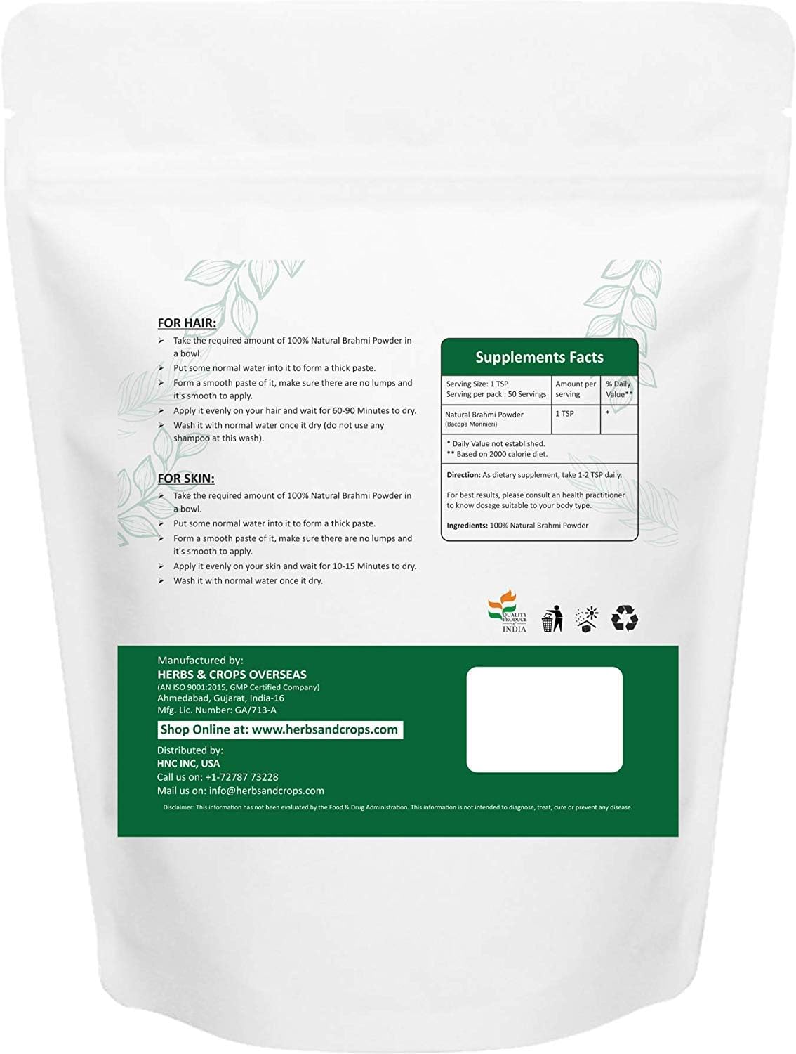 H&C Brahmi Powder (Bacopa Monnieri) - 227g, Greenish, 227 g (Pack of 1) - Image 5