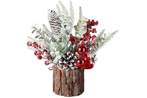 Small Christmas Tree, Tabletop Artificial Mini Christmas Tree Decorations, Red Berry Pine Cone Greenery for Xmas Decorations 