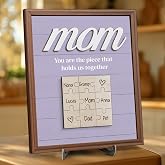 Personalized Mom Puzzle Piece Wood Sign Gift Decor, You Are The Piece That Holds Us Together Plaque with Kids Names, Mother Day Grandparents Day Birthday Gifts for Mom from Kids Daughter Son, Purple