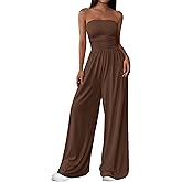 PRETTYGARDEN Womens Trendy Strapless Rompers 2026 Ruched Tube Top Wide Leg One Piece Jumpsuits Beach Vacation Summer Outfits