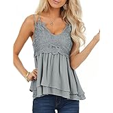 Feager Women's Lace Tank Tops Summer Chiffon Spaghetti Strap Cami Sleeveless Shirts Babydoll Tops