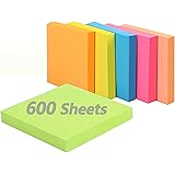 Teskyer 600 Sheets Sticky Notes, 3x3 Inch, 6 Pads Super Strong Adhesive Self-Stick Post-it Notes, 6 Bright Colors, 100 Sheets