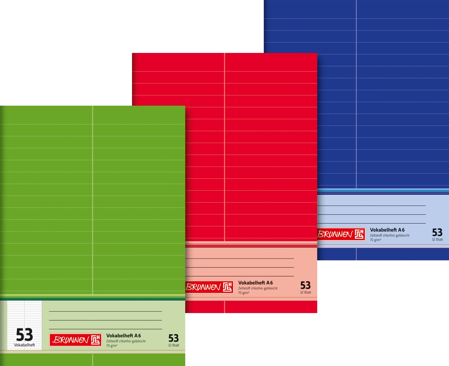 Brunnen Vocabulary Book (A6, 32 Sheets, Lined, 53 Ruling, with Dividing Line) Assorted Colours (Pack of 1)