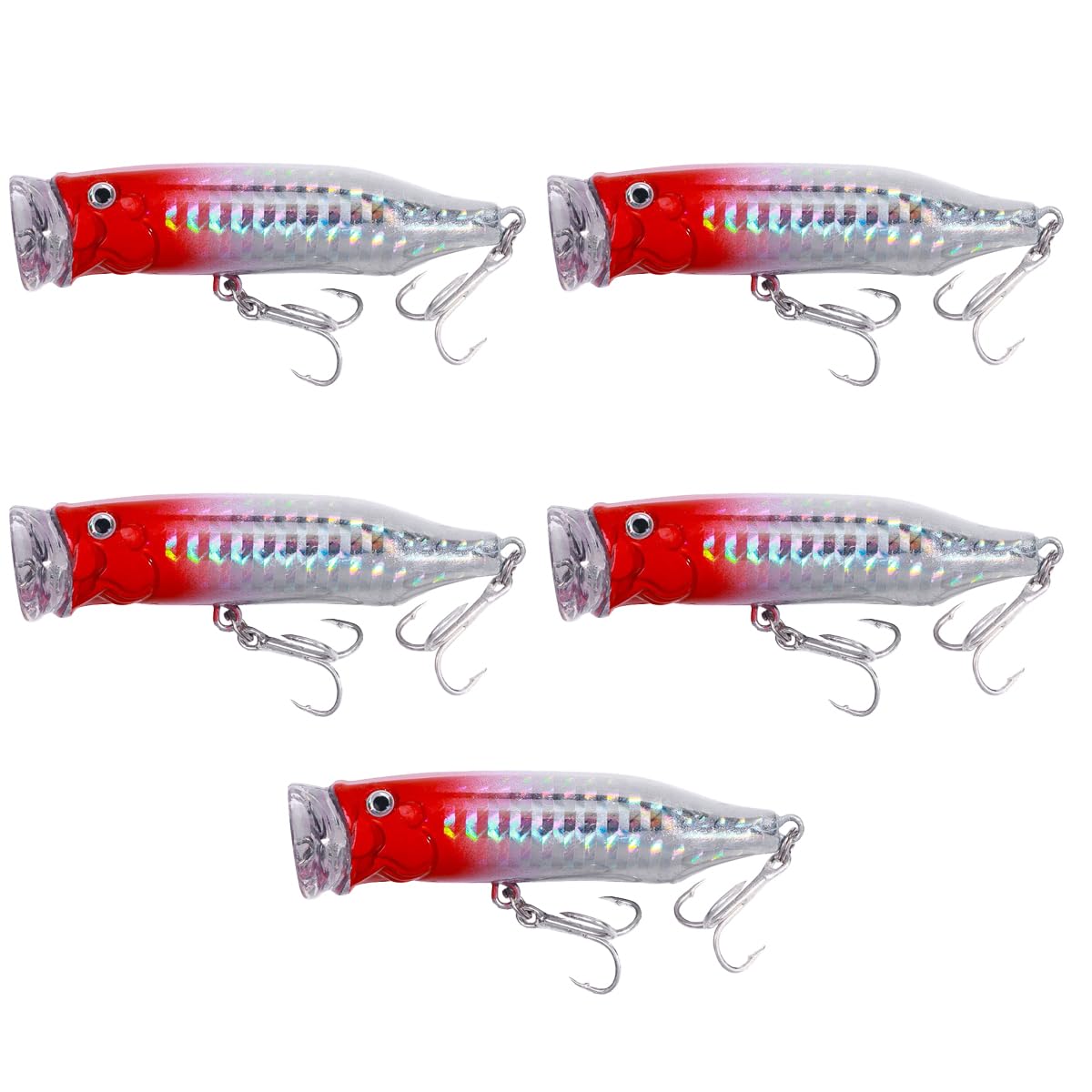 5 Pcs Surface Fishing Lures, 7.2CM Popper Sea Fishing Baits Artificial Floating Lures for Pike Bass Salmon Perch (Red)