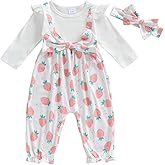 Lefyira Baby Girl Strawberry Clothes Romper Long Sleeve Ruffle Jumpsuit Strawberry Birthday Outfit Infant Fall Winter Clothes