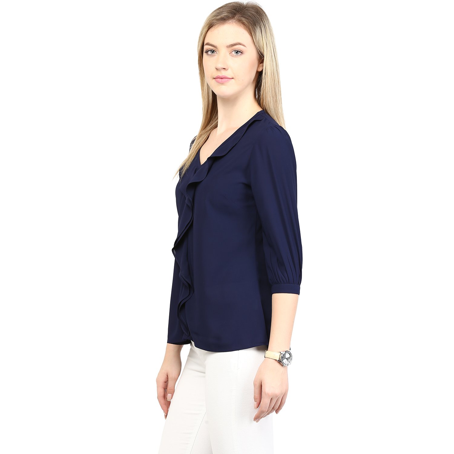 rare women navy blue georgette top (ep1033)