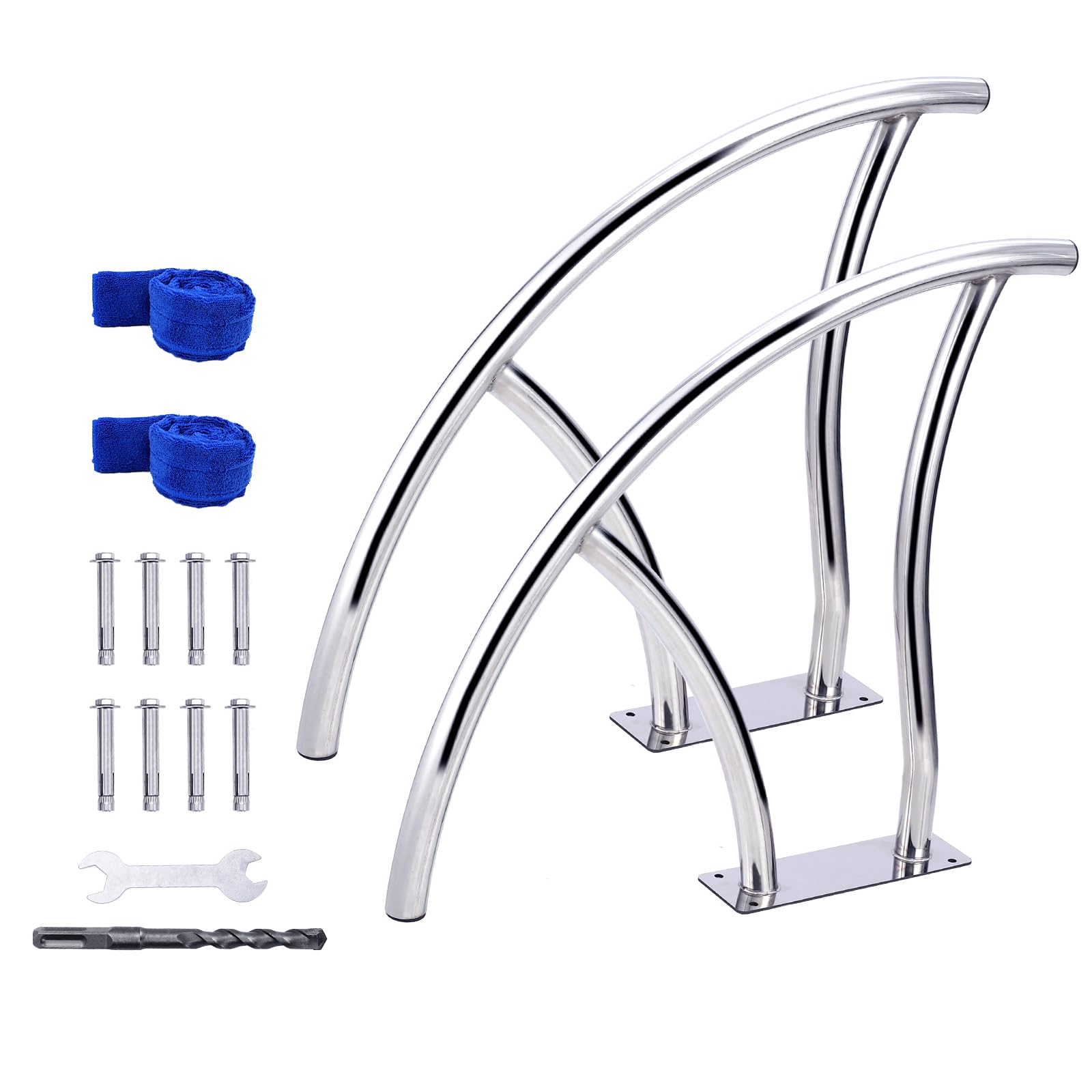 Photo 1 of GarveeLife 2pcs Pool Rails 30"x 30", Pool Handrails for Inground Pool 304 Stainless Steel Big Load Capacity Rustproof with Blue Grip Cover & Accessories