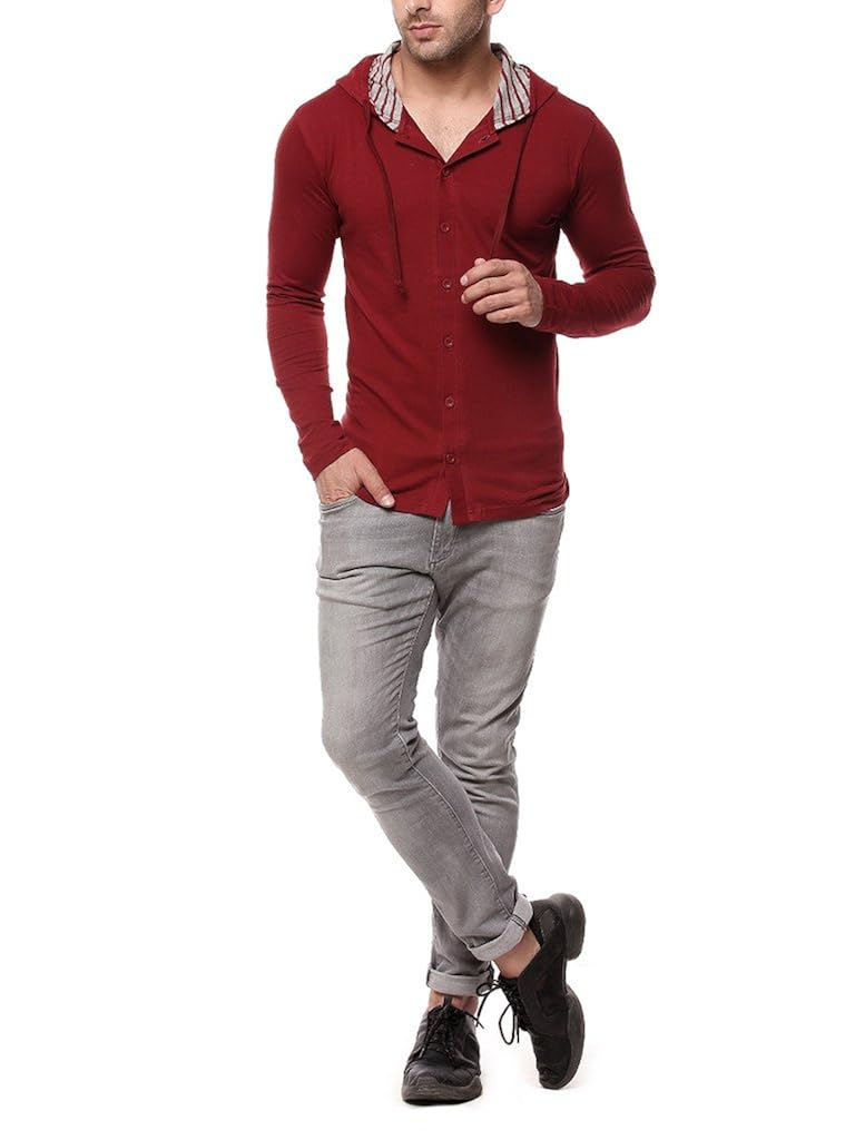 gritstones men's cotton hooded t-shirt maroon