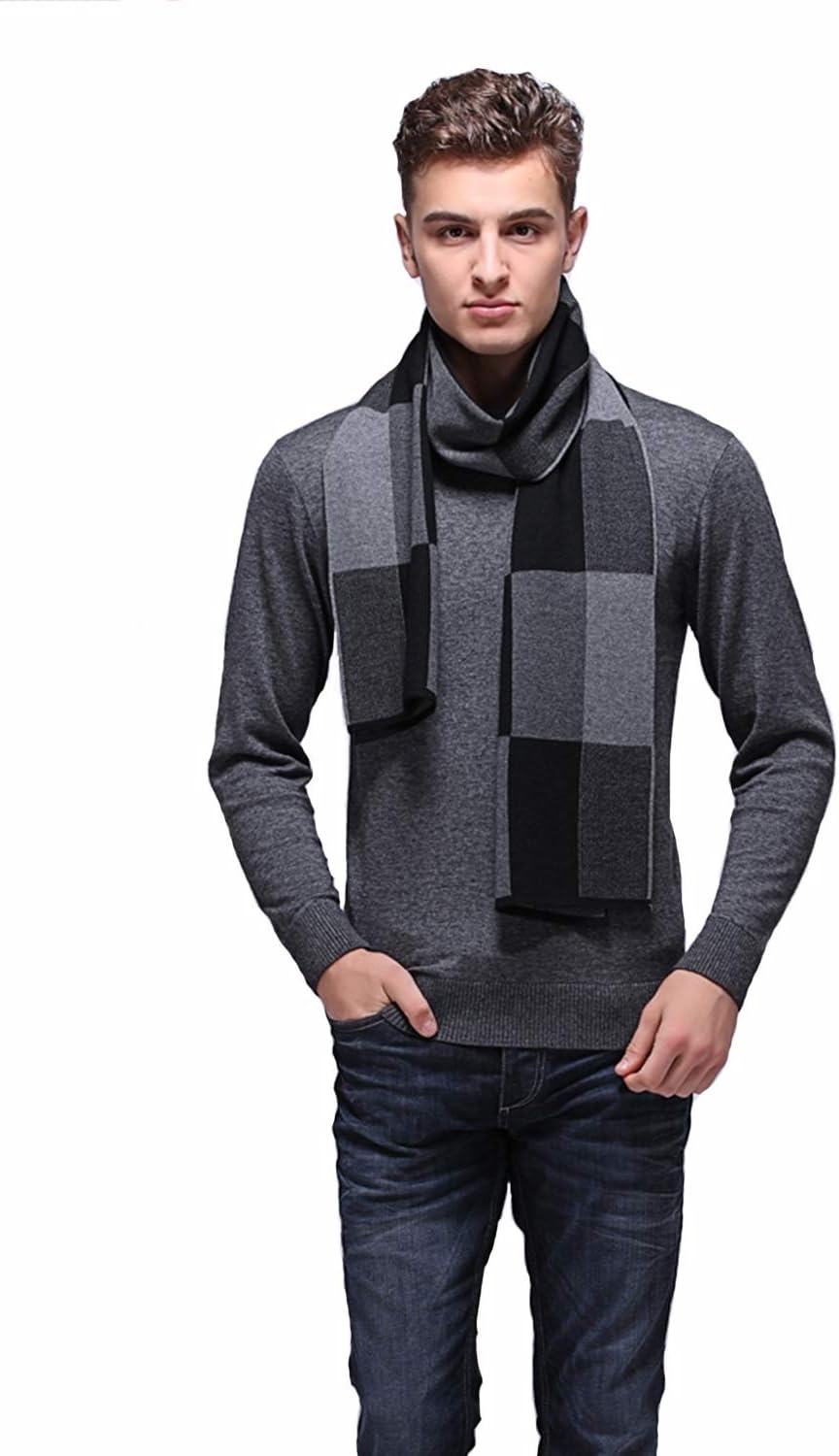 Haseil Men's Warm Plaid Scarf Lightweight Checkered Cashmere Soft Winter Scarves