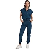 GGEH Scrub for Women Set Stretch Scrub Top & Jogger Pants with 8 Pocket Mandarin Collar Anti-Wrinkle(Caribbean, X-Large