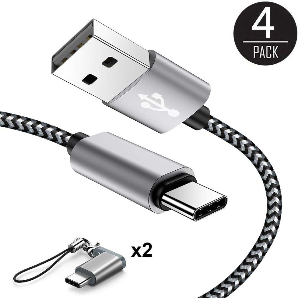 USB Type C Cable, USB C Cable 4Pack with 2 Micro USB to USB C Adapter 1ft 3ft 6ft Braided USB C to USB A Charger Fast Charging Syncing Cords Compatible Samsung Galaxy S9 S8,Google Pixel,LG V20–Black