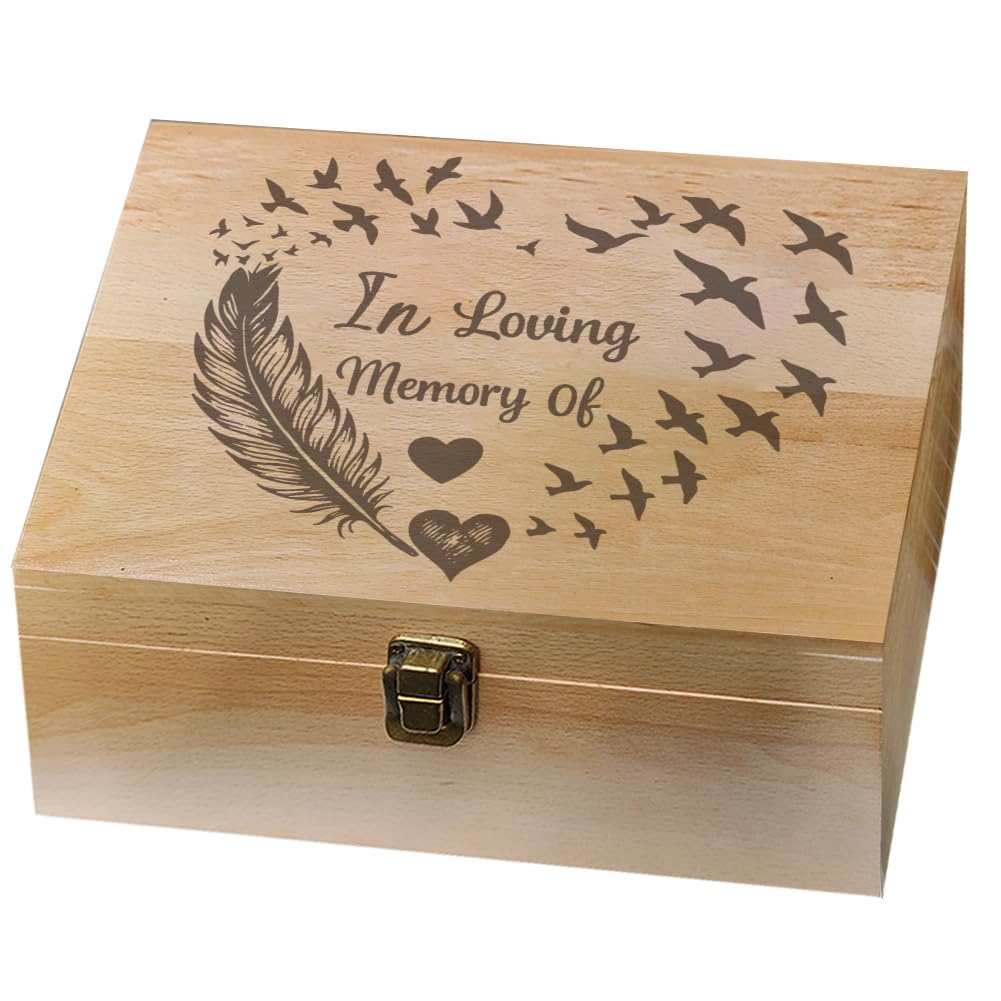 Photo 1 of arricraft 1 Pc Wooden Memory Keepsake Box,Feather Flying Bird Heart Pattern Decorative Wooden Memory Box with Hinge Lids for Anniversary Photos DVDs Letters Jewelry 24.5x19.5x10.3cm