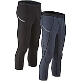 DEVOPS 2 Pack Men's 3/4 Compression Pants Athletic Leggings with Pocket